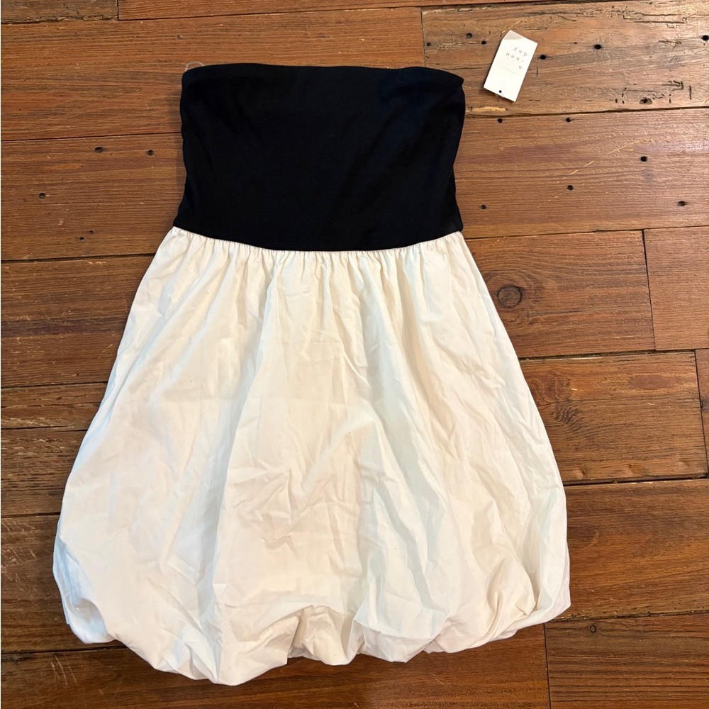 a new day Strapless Black and White Bubble Hem Dress